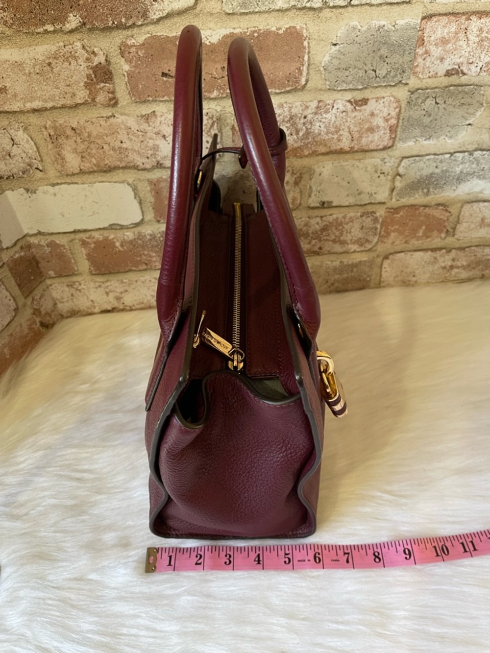 Michael Kors Burgundy Leather Satchel with Gold Hardware - Picture 11 of 13